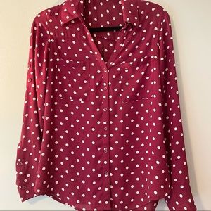 Express Slim Blouse Polkadot Maroon (Med)